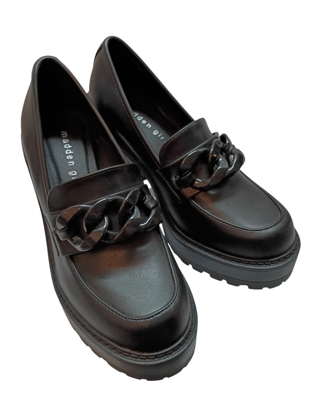 Madden Girl Platform Chunky Heels Size 7.5 Kasper Black Faux Leather Grunge Y2k